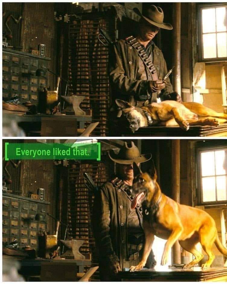 The meme is a screenshot from a movie or TV show where a character is sitting at a desk, and a dog is sitting on the desk next to him. The character is holding a pen and looking at the dog, and the dog is looking back at him. The text "Everyone loved it" appears in a caption below the image, but in this version, it's been changed to "Everyone hated it".